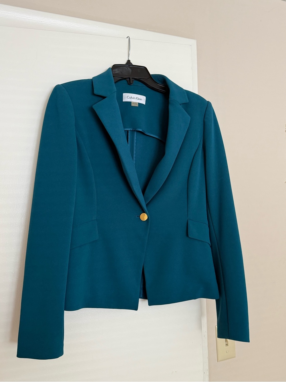 Calvin Klein Teal Single-Button Blazer with Gold-Tone Button